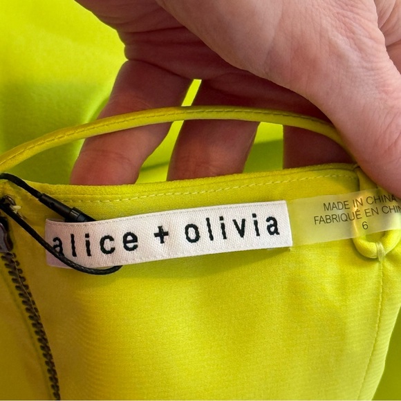 Alice+Olivia Fifi Fitted Mini Cami Dress Citron Lime 6 NWT Spaghetti Strap ALine - Picture 6 of 7